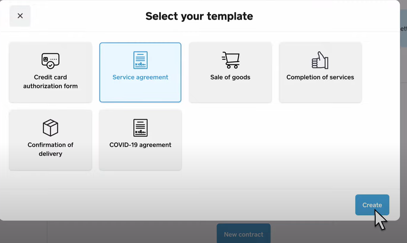 screenshot of Square Contracts
